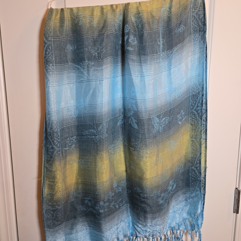 Blue and Yellow Gradient Scarf with Fringe
